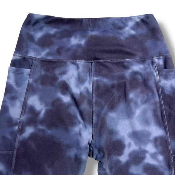 Danskin Now Womens Athletic Leggings Acid Wash Tie Dye Blue Pockets Medium - Picture 5 of 8